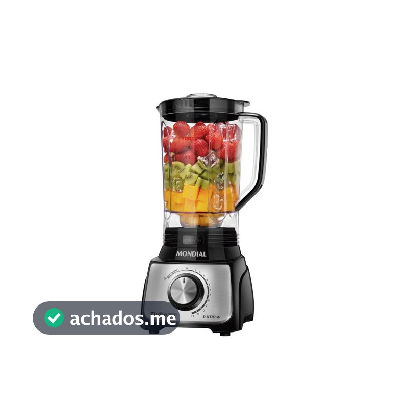 Liquidificador Mondial Turbo Inox L-1100 BI Preto com Filtro 12 Velocidades 1100W
