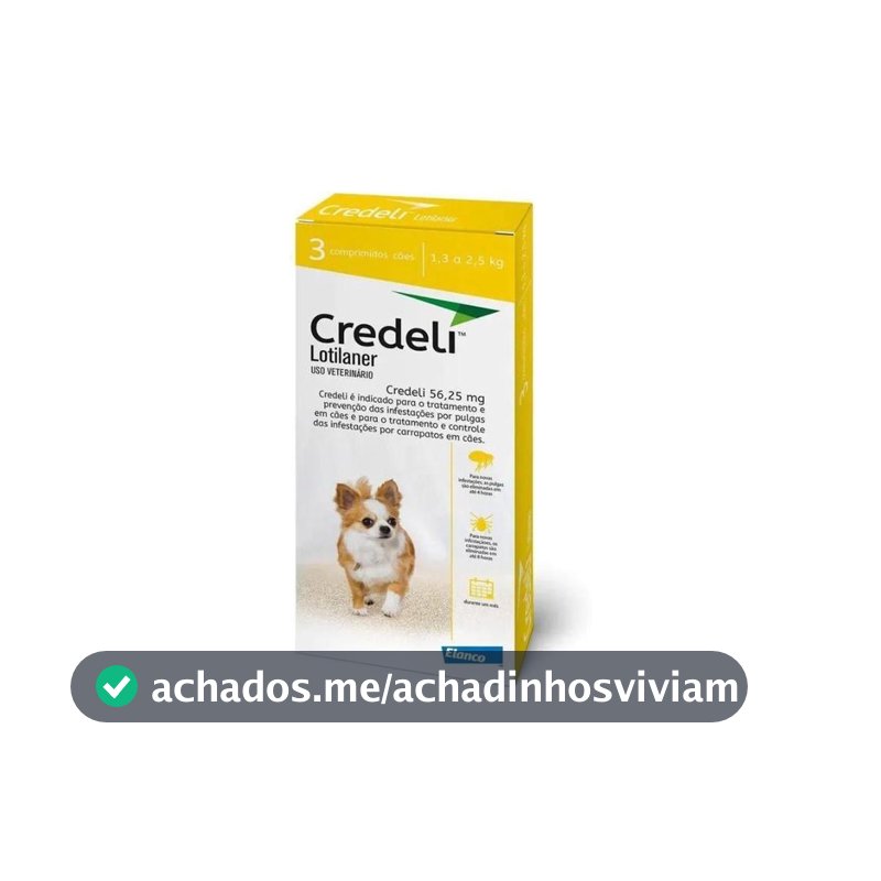 Antipulgas e Carrapatos Credeli 56,25mg para Cães de 1,3kg a 2,5kg 3 Comprimidos