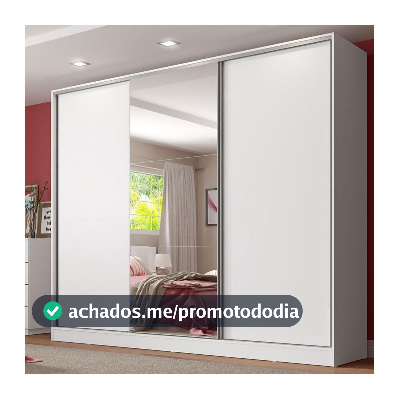 Guarda Roupa Casal 100% MDF 3 Portas de Correr com Espelho Royale Madesa