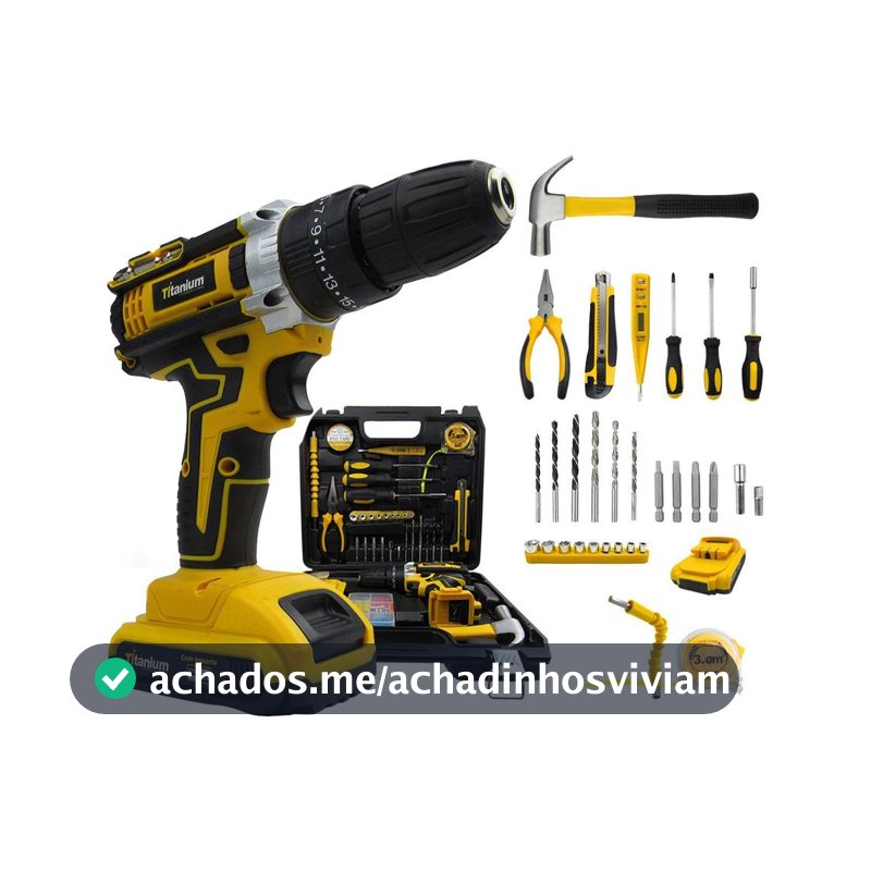 Furadeira e Parafusadeira de Impacto Titanium a Bateria 21V com Maleta 136 Peças Power Pro 136