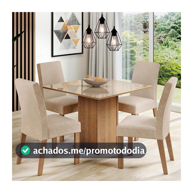 Conjunto Sala de Jantar Mesa Tampo de Vidro 4 Cadeiras Anne Madesa