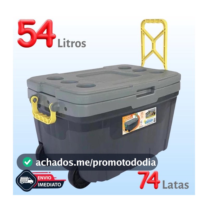 Caixa térmica grande 54l  cooler com rodinhas 74 latas praia piscina camping envio imediato