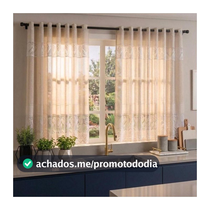 Cortina de Cozinha Renda Tulipa 1,20x2,20m com Bando Acoplado - Duas Folhas