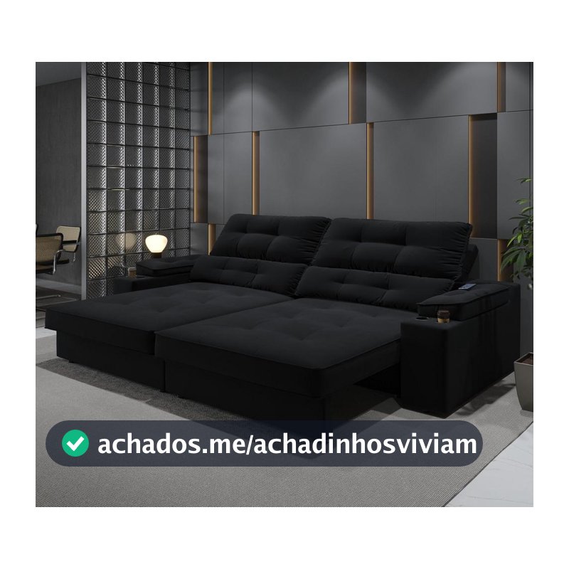Sofá Santiago 2,30m (L) com Carregador USB e Porta Copos Retrátil e Reclinável