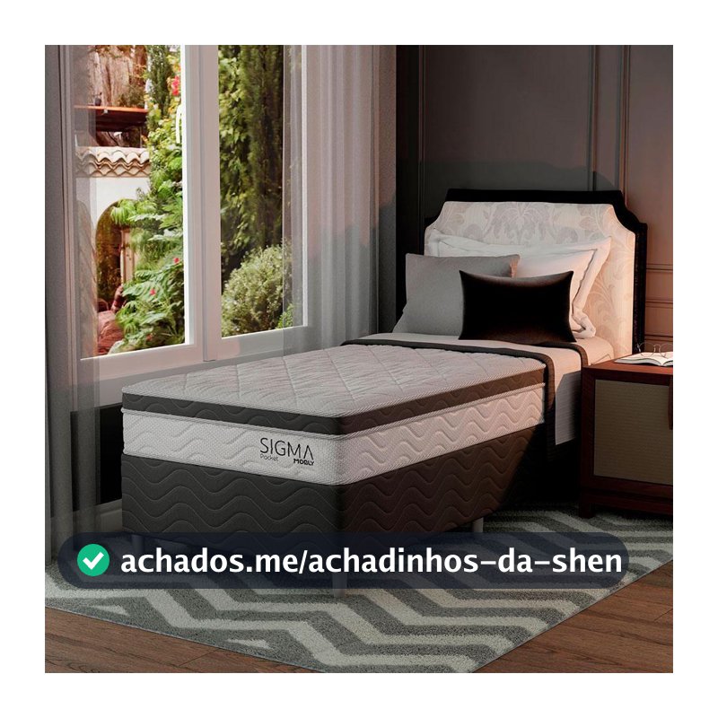 Cama Box com Colchão Solteirão Sigma Molas Ensacadas (22x108x198) Branco e Cinza - Modern - Cama Box - Magazine Sacafarelli