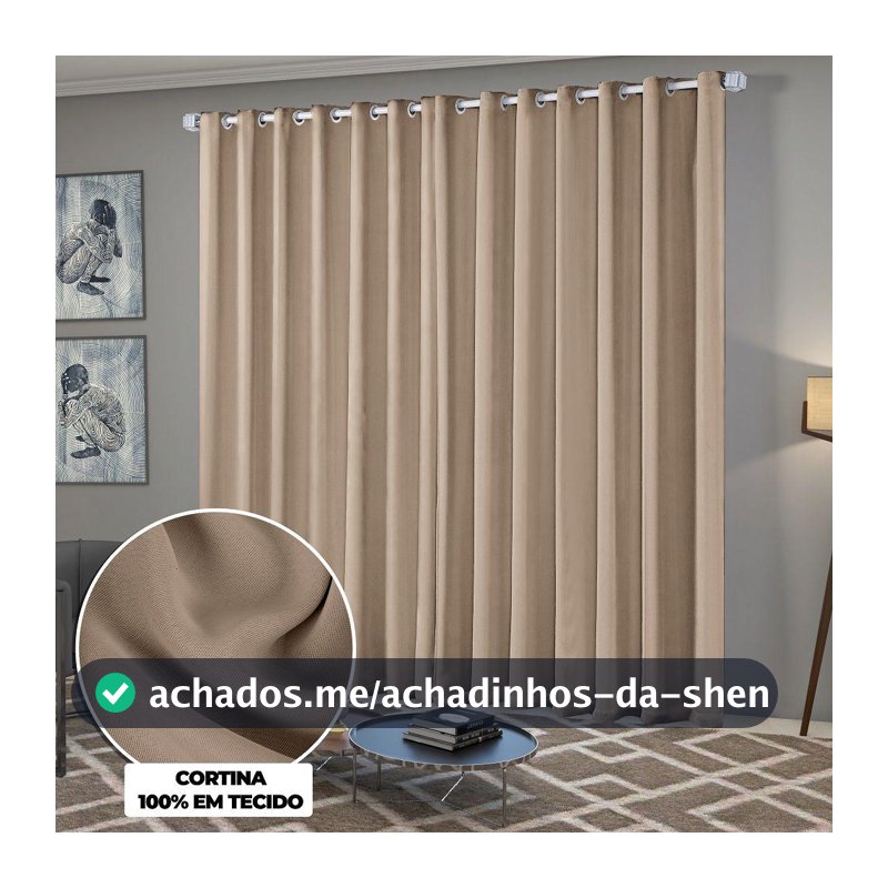 Cortina Blackout Blecaute Quarto Sala em Tecido 2,20m x 1,30m Ilhos Cromado Solaris