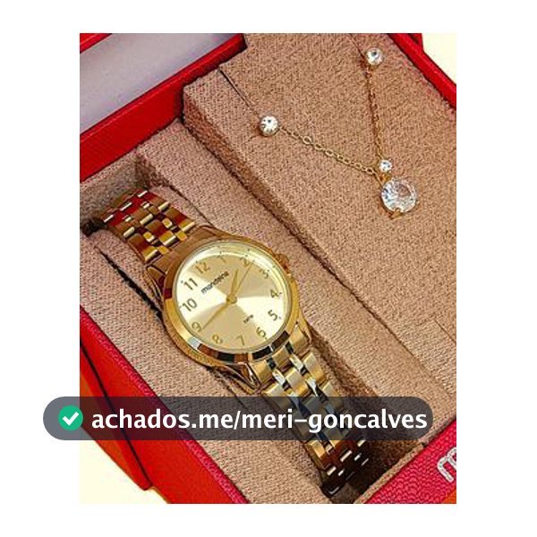 Relógio Mondaine Feminino Original Dourado À Prova DÁgua com NF + Kit Colar 608D 99913LPMKDE1K1 - Kit Relógio