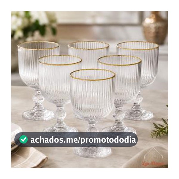 Jogo 6 Taças de Vidro Versalhes Gold Borda Dourada Água Vinho - LEHAVÍ - Taça de Água