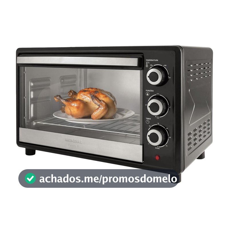 Forno Elétrico de Bancada Mondial Multifuncional 42L Preto e Prata Grand Family II FRN-42-B