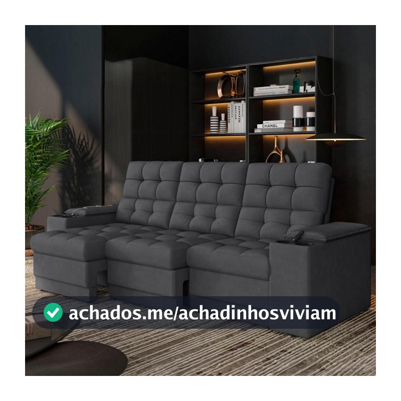 Sofá Confort Premium 2,30m Assento Retrátil/Reclinável porta copos e USB Suede Cinza - XFlex Sofas