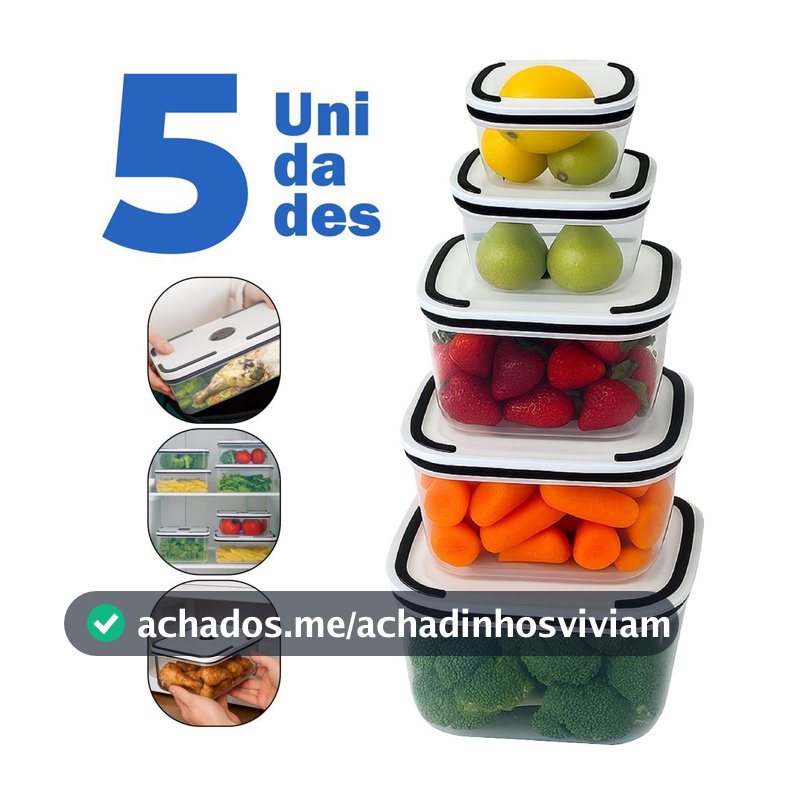 Kit 5 Potes Herméticos Transparentes Para Frezzer E Microondas Linha Premium