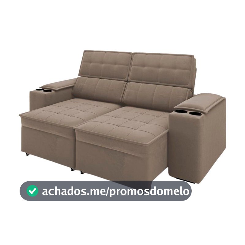 Sofá Retrátil Reclinável 3 Lugares Veludo Joly Cancún Gralha Azul