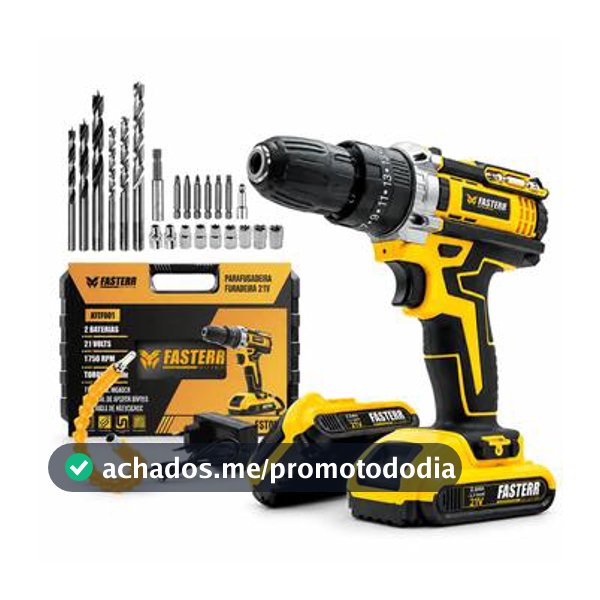Parafusadeira Furadeira De Impacto Sem Fio 2 Baterias 21V 3/8 Com Maleta e 29 Acessorios FST009