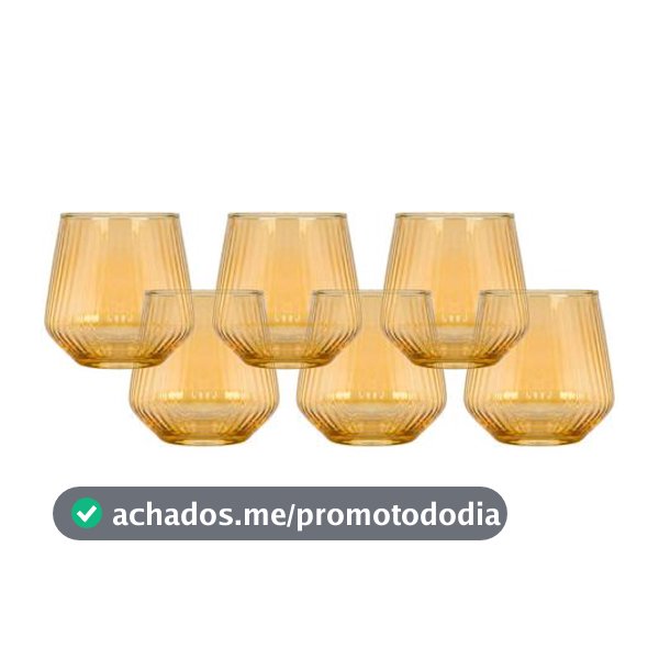Jogo de Copos de Vidro Âmbar 380ml 6 Peças Haus Concept Canelado - Copos