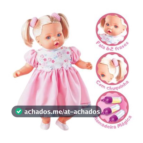 Boneca Angelina Grande Fala 62 Frases Com Mamadeira Mágica Infantil Menina - Milk Brinquedos - Bonecas