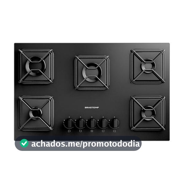Cooktop 5 Bocas a Gás GLP Brastemp Mesa de Vidro Chama Simmer Preto Acendimento Automático BDD75BE