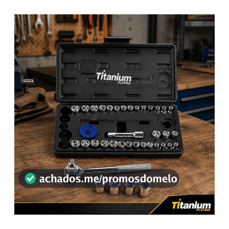 Jogo de Soquetes Sextavados 40 Peças 1/4 e 3/8 Titanium Platina com Catraca e Maleta - Jogo de Soquete - Magazine Eieutil