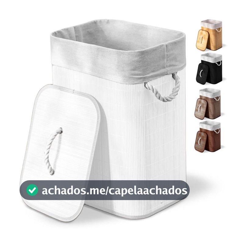 Cesto de roupa suja de bambu com tampa e alças 50 litros organizador lavanderia brinquedos - KONTUZ HOME - Cesto de Roupa