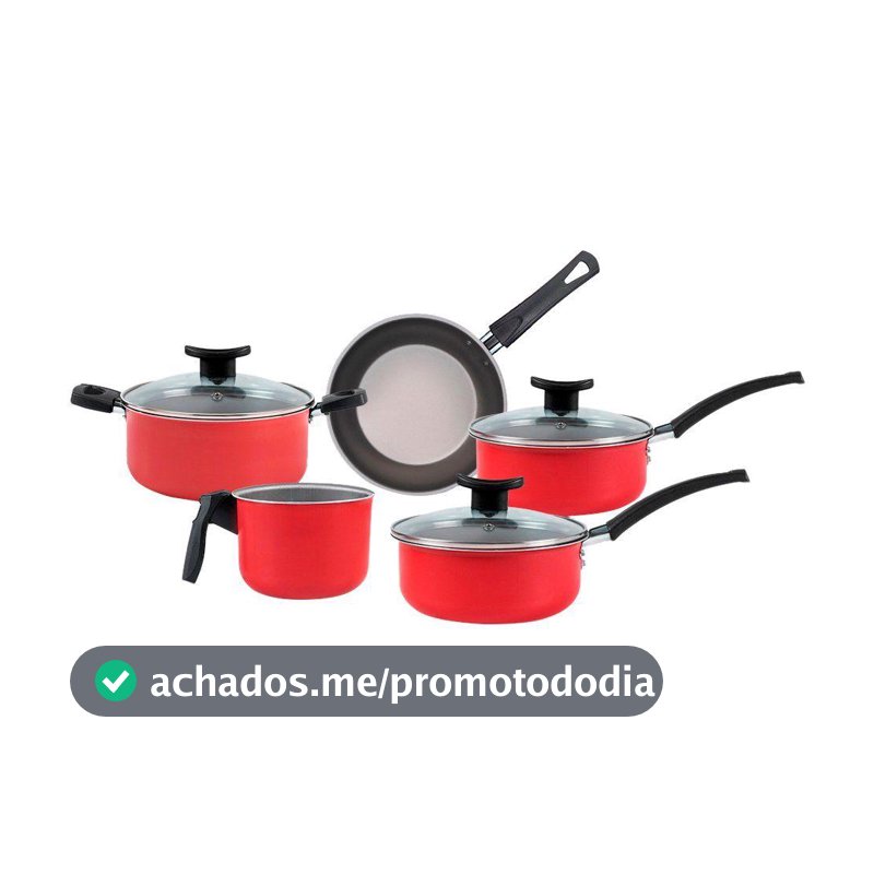 Jogo de Panelas Brinox Antiaderente de Alumínio Vermelho 5 Peças Ruby - Jogo de Panelas