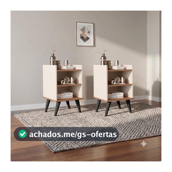 Kit 2 Mesas de Cabeceira Retrô Com 2 Nicho e 1 Prateleira Jade