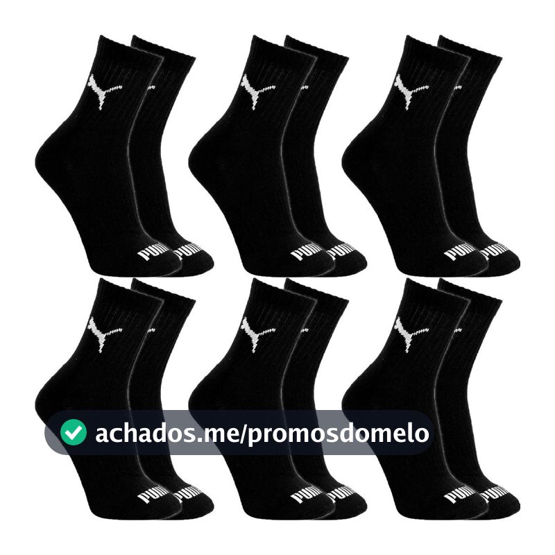 Kit 6 Pares Meias Puma Cano Médio Alto Algodão Meia Adulto Masculino Feminino Academia Original