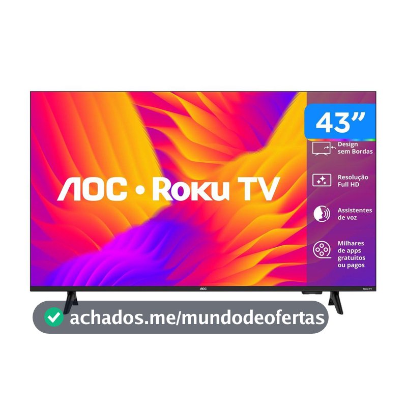 Smart TV 43" AOC Full HD DLED 43S5155/78G Roku TV 2025
