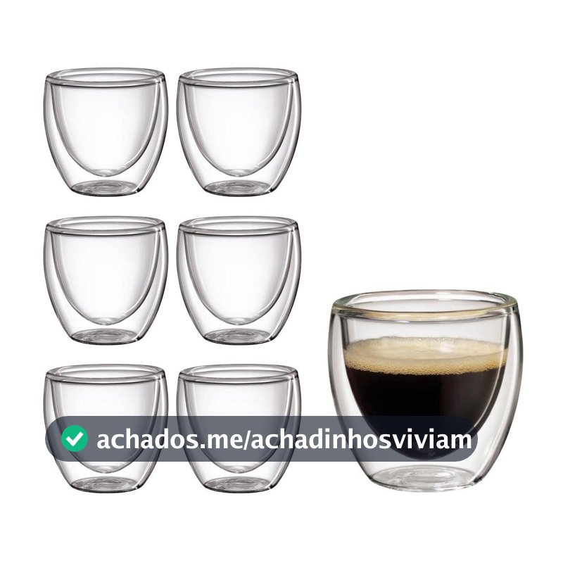 Conjunto 06 Copos Para Café Com Parede De Vidro Dupla 6138 - Mimo - Mimo Style - Copos