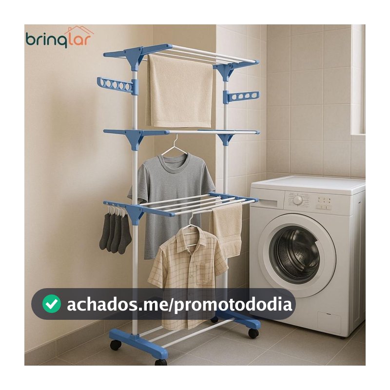 Varal De Chão Vertical Para Roupas Dobrável Portátil Grande 3 Andares - BrinqLar - Varal de Chão - Magazine Vistore