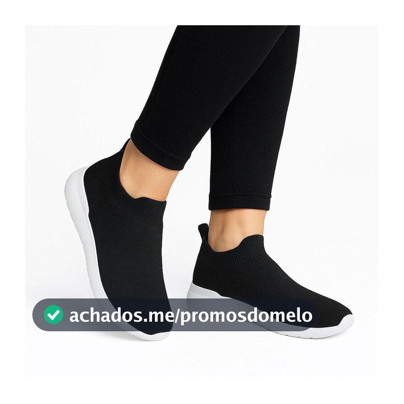 Tenis Meia Feminino Caminhada Academia Sem Cadarço Confortável Preto