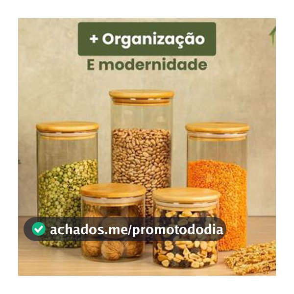 Pote de Vidro Hermético Transparente Kit 5 Potes Tampa Bambu - KONTUZ - Pote
