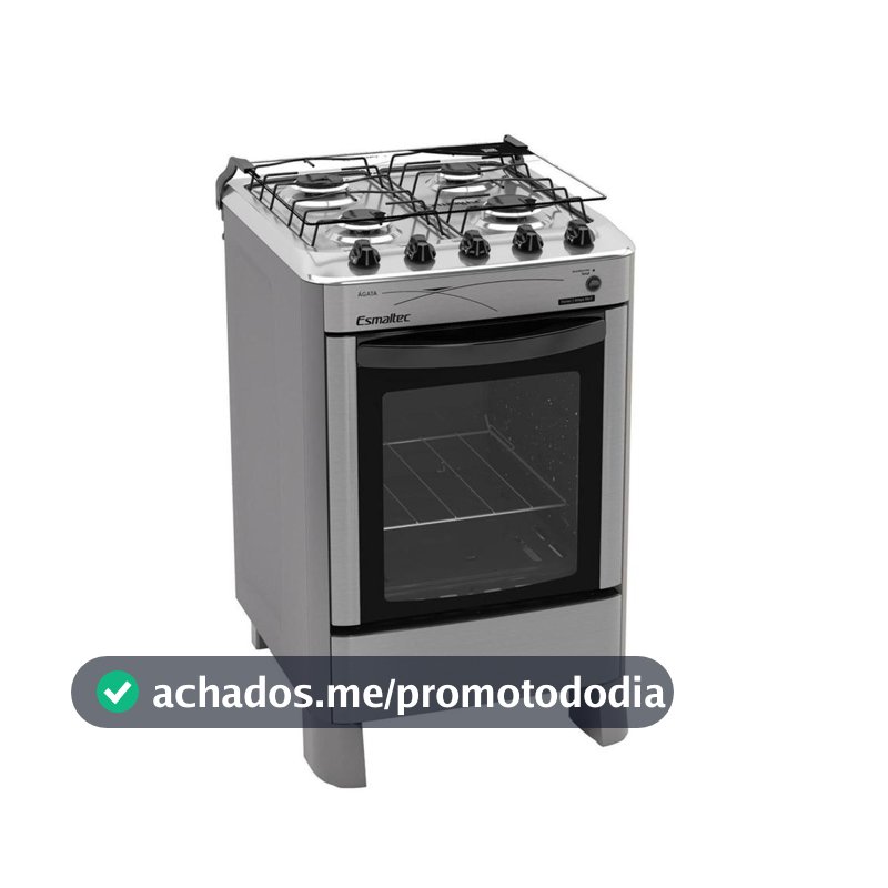 Fogão Esmaltec Ágata 4 Bocas Inox Forno Limpa Fácil e Acendimento Automático