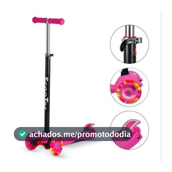 Patinete Infantil 4 Rodas com Luz de LED Altura Regulável Dobrável Resistente Até 60kg Crianças Adolescentes Menino e Menina - Panda Toys - Patinete Infantil 3 Rodas