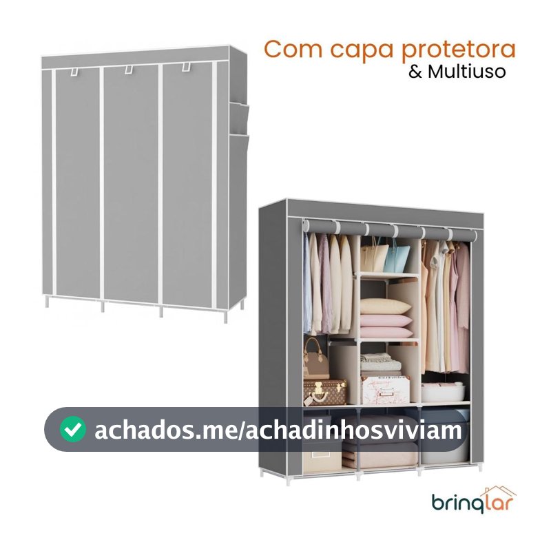 Guarda Roupa Armário Portátil Prateleiras Capa de Proteção