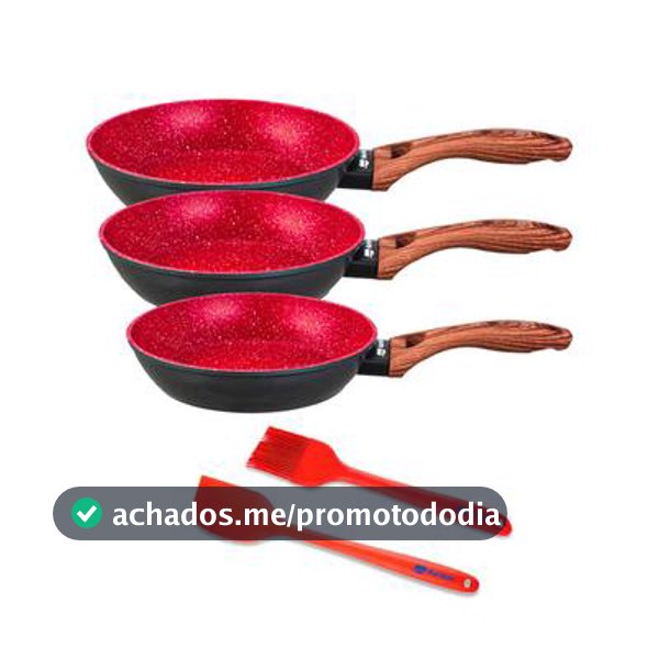 Jogo Frigideiras 5 Peças Espátula Pincel Vermelho Duralar
