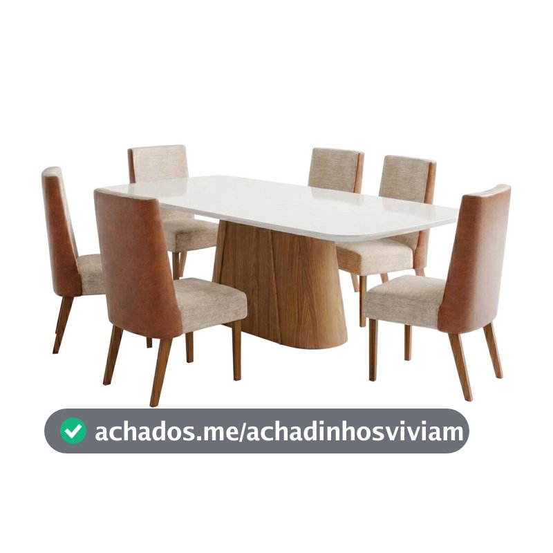 Mesa de Jantar 6 Cadeiras 6 Lugares Retangular Cinamomo Off White Caramelo e Creme Móveis Henn Olívia