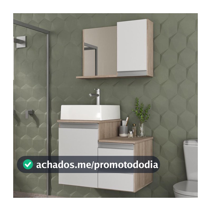 Conjunto Gabinete Banheiro CROSS 60cm - Gabinete + Cuba + Espelheira