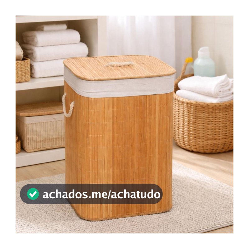 Cesto De Roupa Bambu Banheiro Lavanderia Com Tampa e Alças Forrado 70 Litros Grande - BrinqLar - Cesto de Roupa - Magazine Vistore