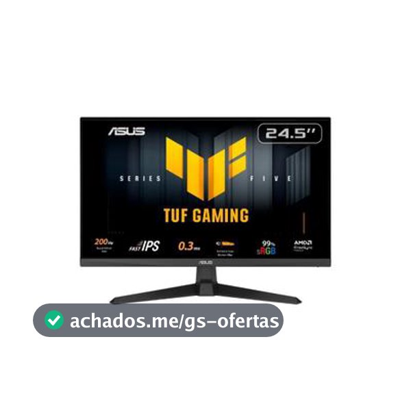 Monitor Gamer ASUS TUF 24.5", Full HD, 200Hz, 0.3ms, Fast IPS, VRR, G-Sync Comp, FreeSync Premium, HDR10, Som Integrado, Preto - VG259Q5A