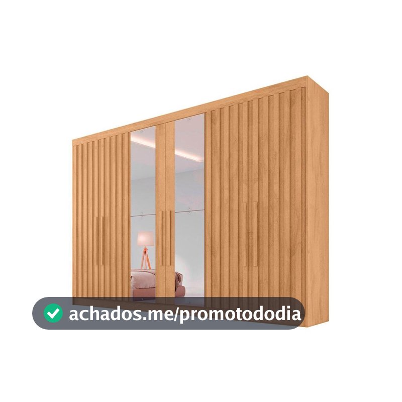 Guarda-roupa Casal com Espelho 6 Portas 6 Gavetas Móveis Europa Ripado Potente