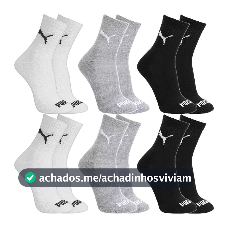 Kit 6 Pares Meias Puma Cano Médio Alto Algodão Meia Adulto Masculino Feminino Academia Original - Meia Esportiva - Magazine Sacafarelli