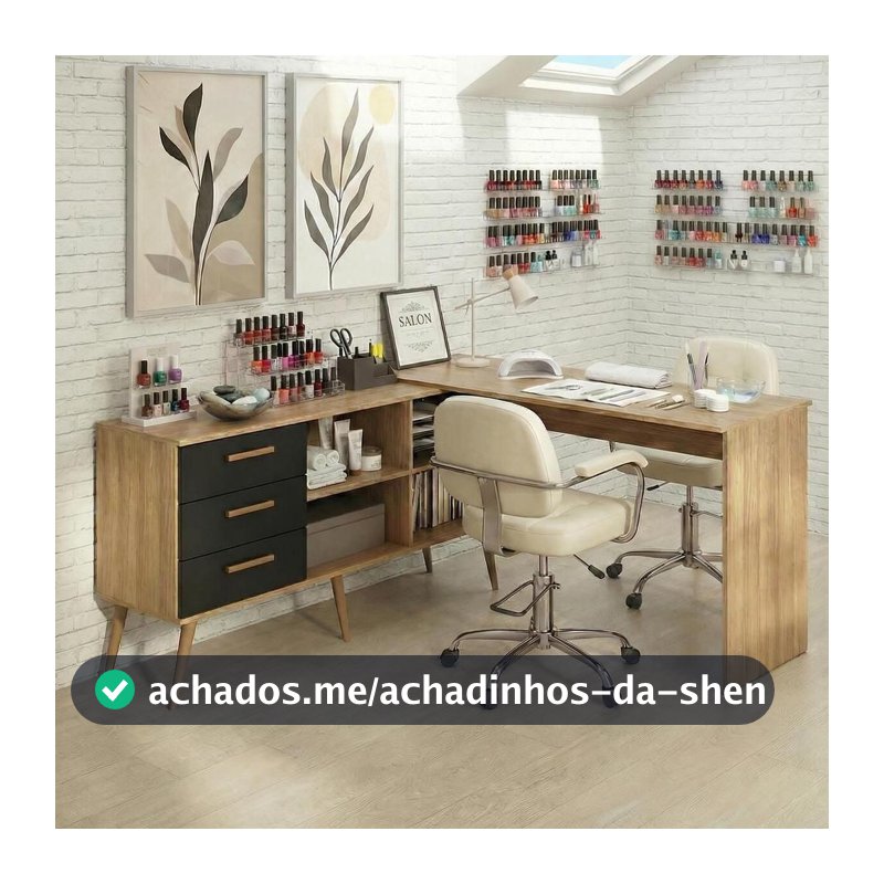 Mesa de Manicure Profissional de Canto em L com 3 Gavetas Jady Multimóveis MP6042