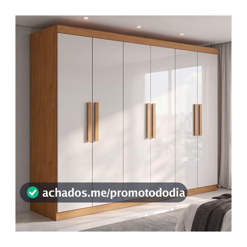 Guarda Roupa Casal 6 Portas Easy Slim Amendoa Clean/off White
