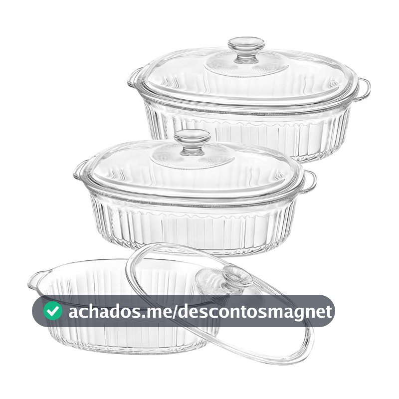 Kit 2 Travessa Assadeira Redonda Vidro Com Tampa 2,8l Forno