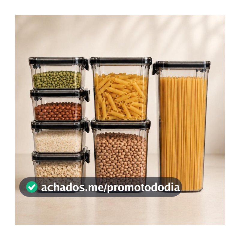 Kit 7 Potes Herméticos Acrílico Porta Mantimentos Empilháveis Tampa com Travas Transparente Vittak - Porta Mantimentos