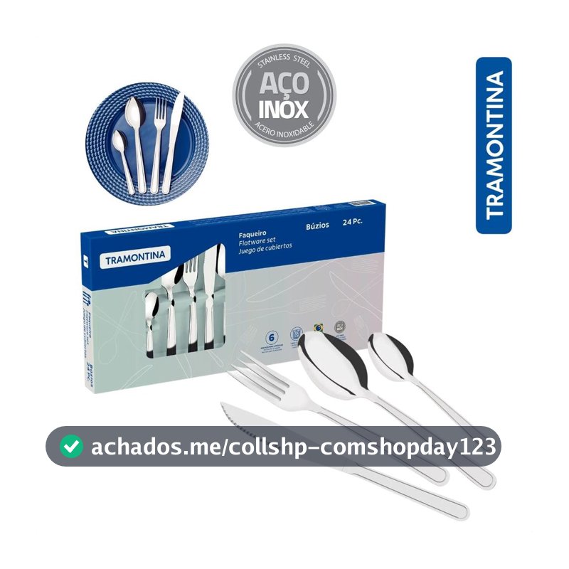 Jogo De Talheres Tramontina Colher Faca Garfo 24 Peças Búzios Inox Tramontina