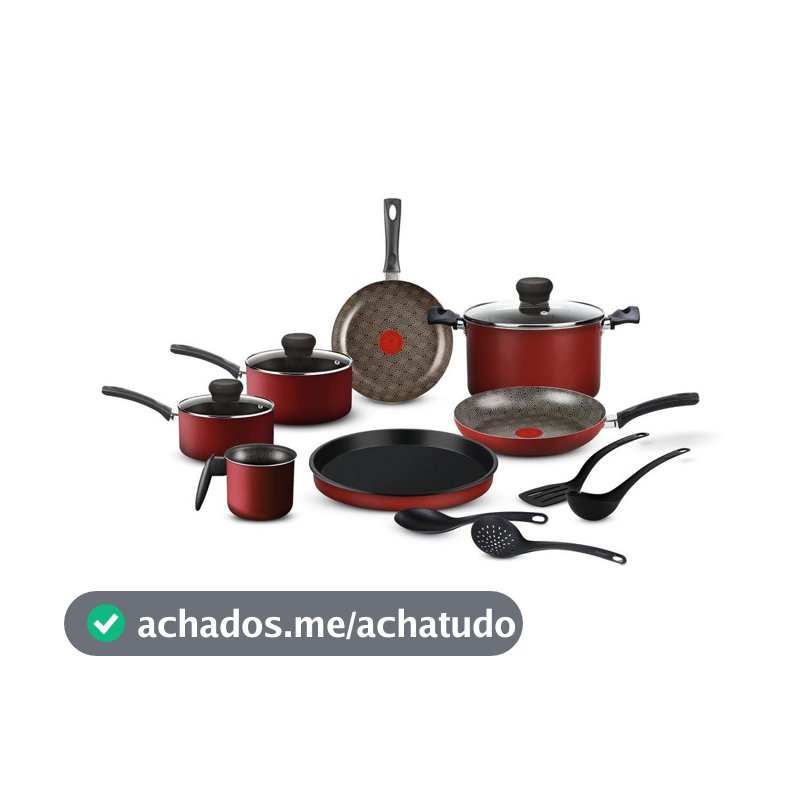 Jogo de Panelas Rochedo Antiaderente de Alumínio Vermelho 11 Peças Facilita - Jogo de Panelas