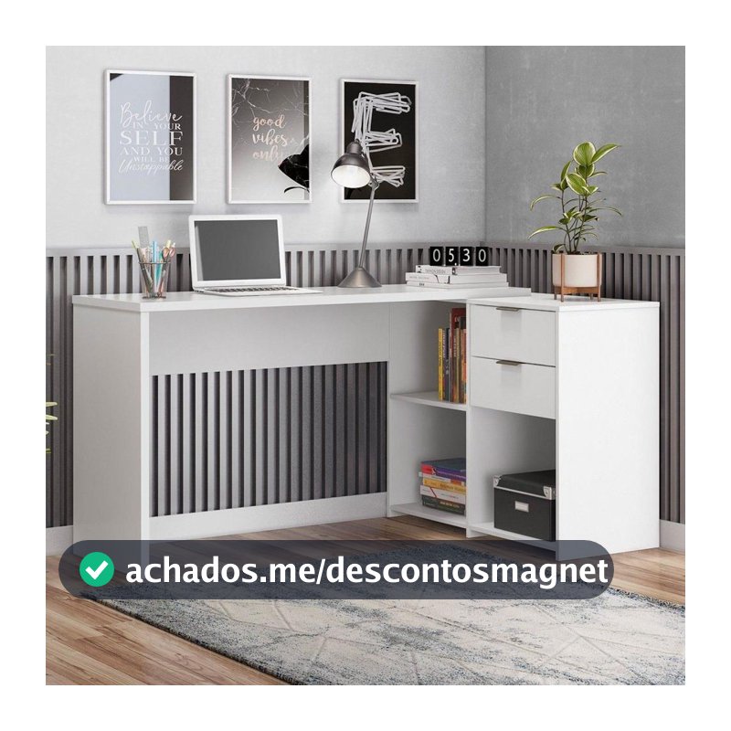 Escrivaninha Mesa Escritório em L Office Nt 2060 2 Gavetas 3 Nichos 148,6cm Branco New