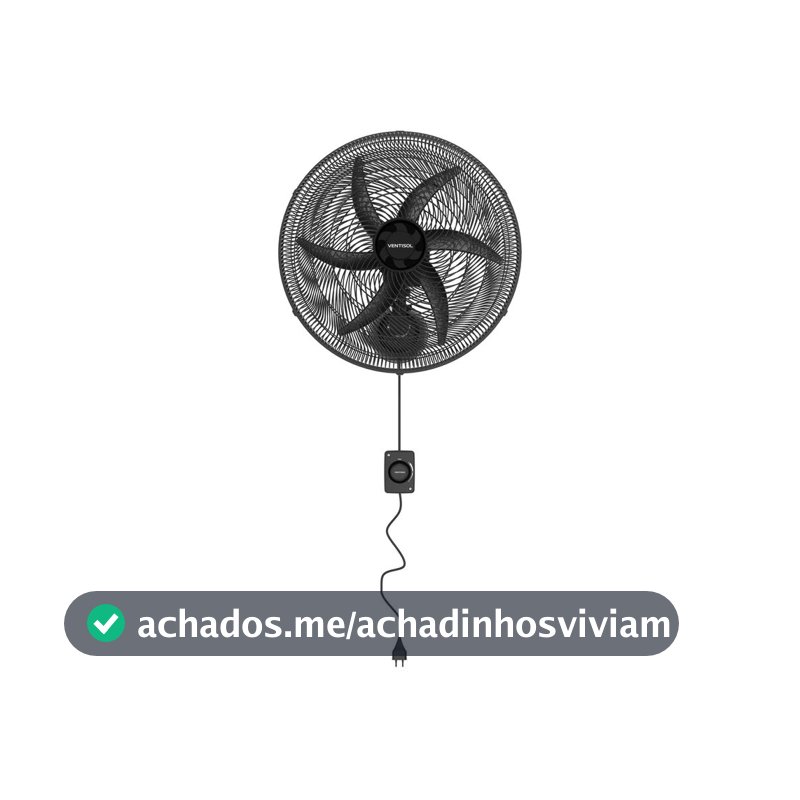 Ventilador de Parede Oscilante Ventisol Premium 50cm 6 Pás 135W 3 Velocidades Preto 220V