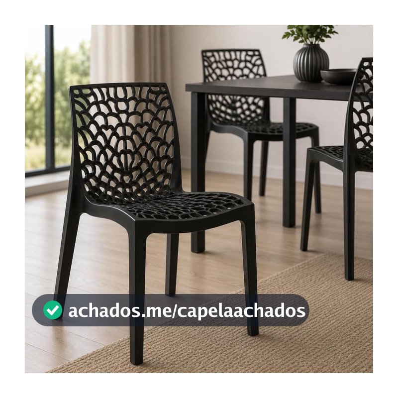 Cadeira Gruvyer Preta Design Ergonômico Polipropileno Interna Externa 140kg - EVOLUX - Móveis de Cozinha - Magazine Moniqueglima