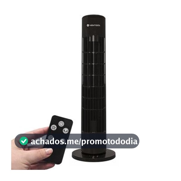Ventilador Torre Ventisol Fênix 75W Preto com Controle Remoto, Painel Touch e Timer 12 Horas